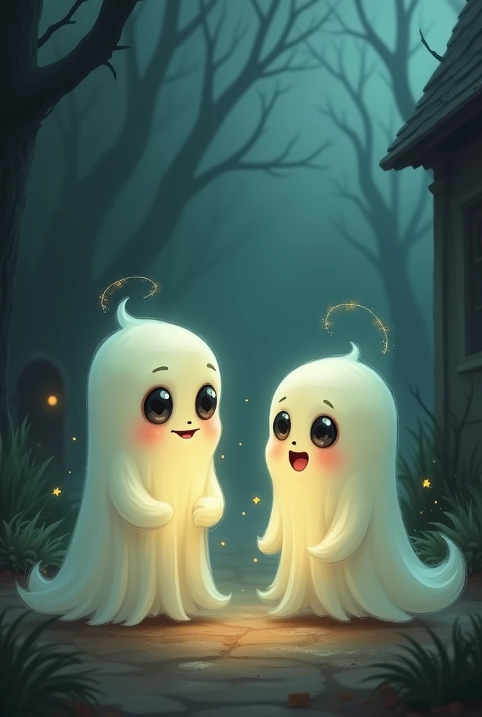 2 cute ghosts talking 