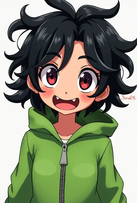 From Wreck It Ralph Vanellope Black Hair Anime girl sticking out tongue Naughty My Bad Green Zip jacket