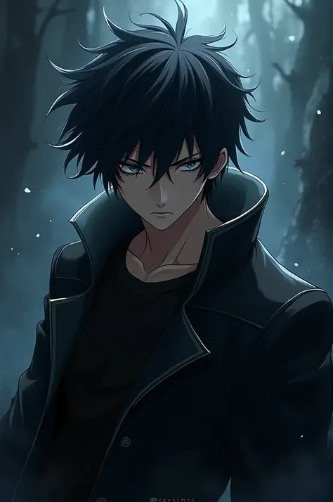 Create an image of an anime guy.Cool and dark style 