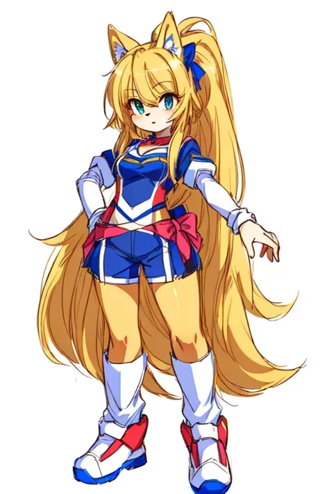 drawing of a girl with a pony tail and a bow, sonic oc, full color drawing, inspired by Leiko Ikemura, high quality colored sketch, ( ( character concept art ) ), official character art, cel shaded!!!, entire character!, character drawing, character adopta...