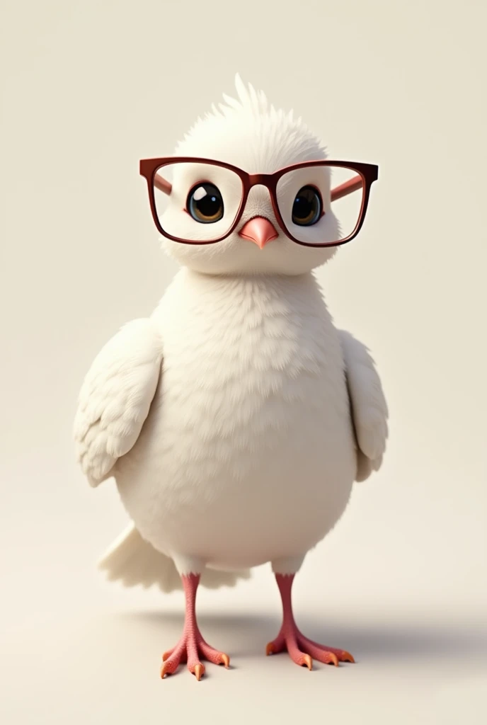 a pigeon with feminine features and wearing glasses