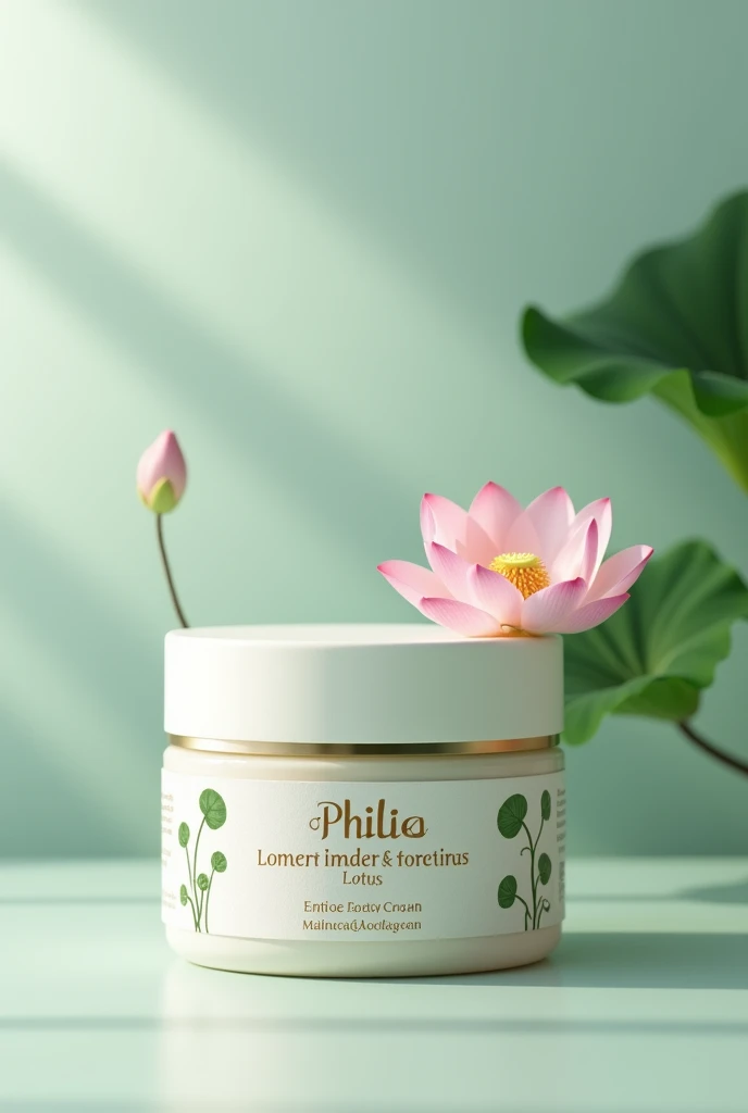 Gamete a simple and elegant label for the cosmetic face cream Named PHILIA with key ingredient lotus.