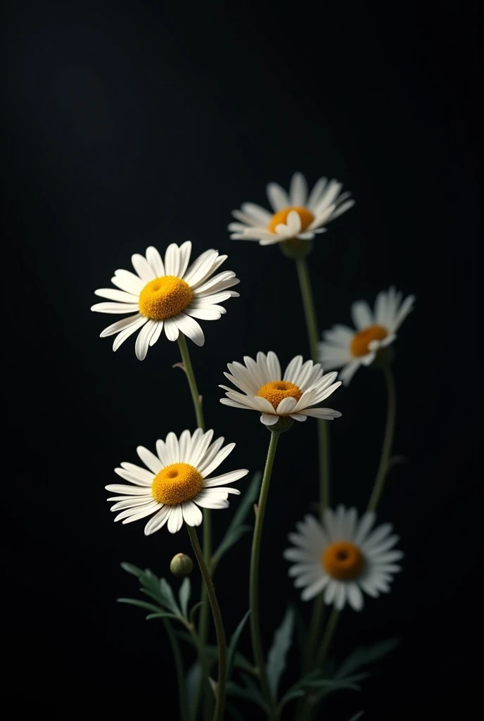 Image of chamomiles with a black background