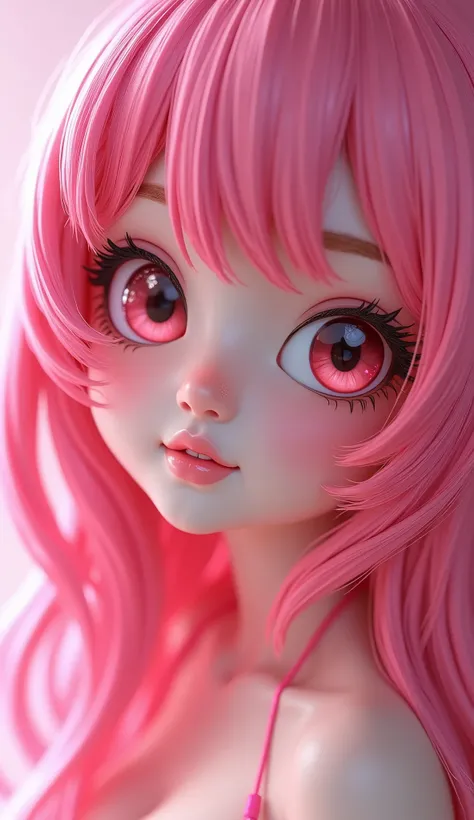 A close up of a cartoon anime art woman with pink hair, imvu, pink background, second life avatar, e-girl, egirl, e girl .