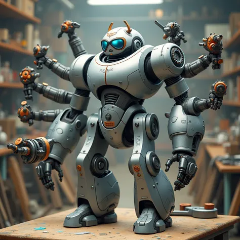 3d-o23 is a robot。
There are six robotic arms、Six arms outstretched、Hand holding a saw、Hand holding a ruler、Hand holding a brush、Hand holding a camera、Hands holding a keyboard instrument、Hand holding a wheel、metal silver、Similar to Tetsujin 28、Similar to Z...