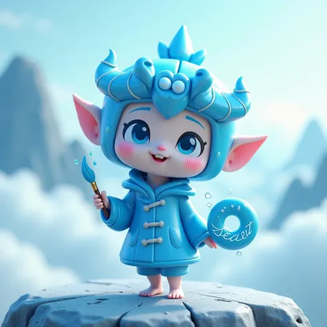 Water god in Chinese mythology，Combination《Animal Crossing》，Blind Box，IP Design，Pop Mart and other popular culture elements，设计成一个cute的Q版形象，A semi-mechanical biochemical blue sea elf，Wearing clothes made from seawater，Wearing a digitally machined blue sea w...