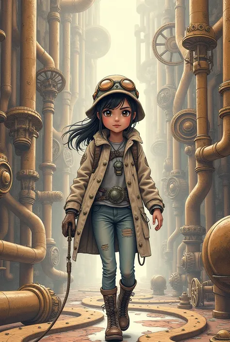 Steampunk girl, steampunk maze, Pencil, pastel, sketch art, masterpiece, ultra-detailing, intricate details, hyperrealism