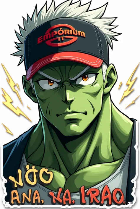 Aqui está o comando atualizado para refletir a expressão de dúvida:

**Prompt:**
"Create a close-up of a muscular, green-skinned characters face in a highly realistic 3D manga style. The character has spiky white hair and is wearing a black and red cap wit...