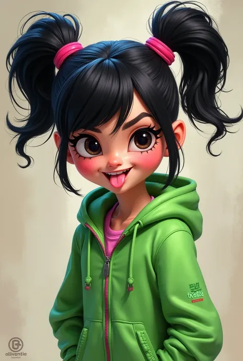 From Wreck It Ralph Vanellope Frech Bösewicht Mein Black Hair Infinity girl sticking out tongue Naughty My Bad Green Zip jacket