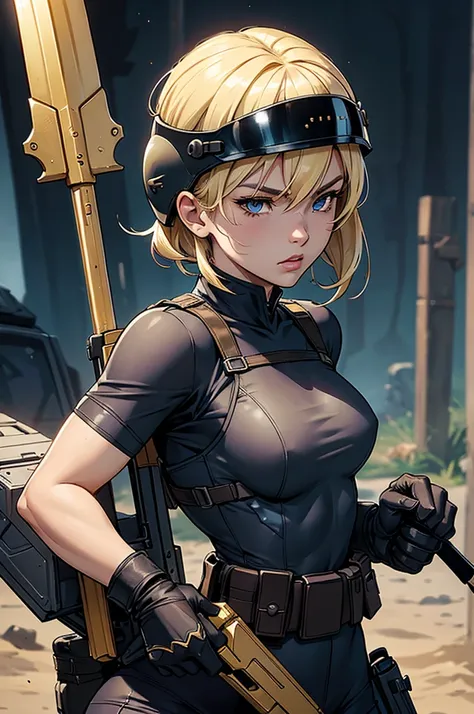 ((Artwork)), clothing= SWAT、Short sleeve、Weaponized combat uniform、Equipment、One woman、Omi、Small breasts、No emphasis on breasts、cool、Blonde、Upper Body、Wearing a helmet、Survival games