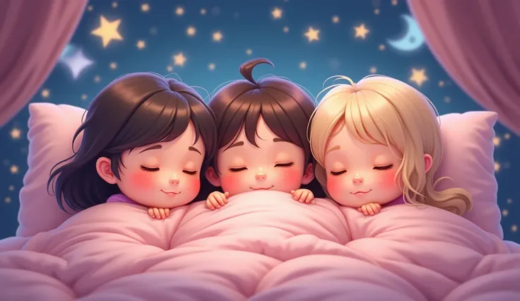 Cute girls sleepy dreams will start tonight. Animation cartoon 