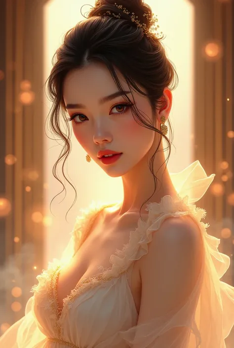 Manhwa specs mom,A beautiful woman, extremely detailed eyes and face, long eyelashes, detailed lips, elegant expression, intricate hairstyle, (best quality,4k,8k,highres,masterpiece:1.2),ultra-detailed,(realistic,photorealistic,photo-realistic:1.37),beauti...