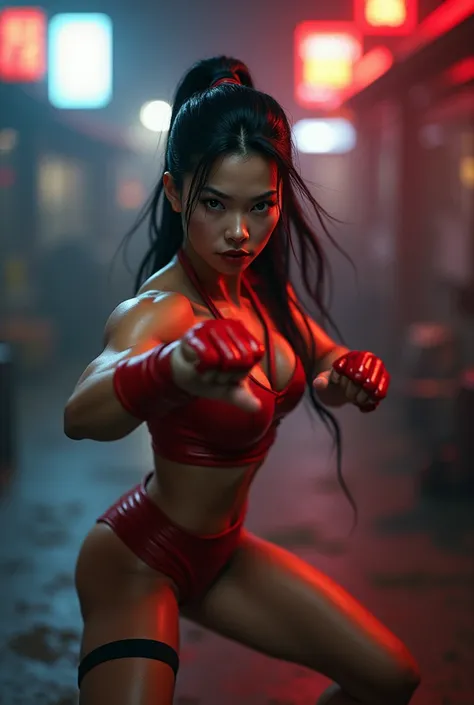 Actress Lucy Liu as a martial arts fighter resembling Chun-Li