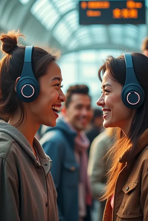 Create an advertisement image for Instant Translation Headphones: Headphones that translate conversations in real time into different languages, facilitating communication between people from different parts of the world