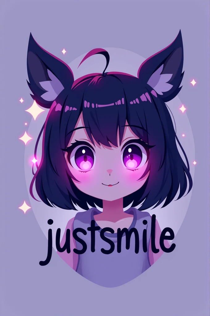 Create a Justsmile logo with an anime character.. Eyes glowing purple too