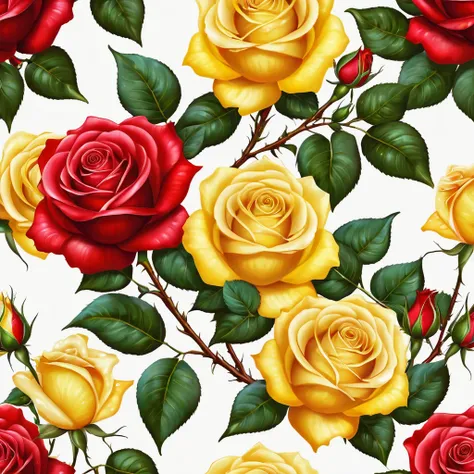 Masterpiece, best composition, best quality, seamless art, CG wallpaper, red and yellow rose pattern, amazing artwork.