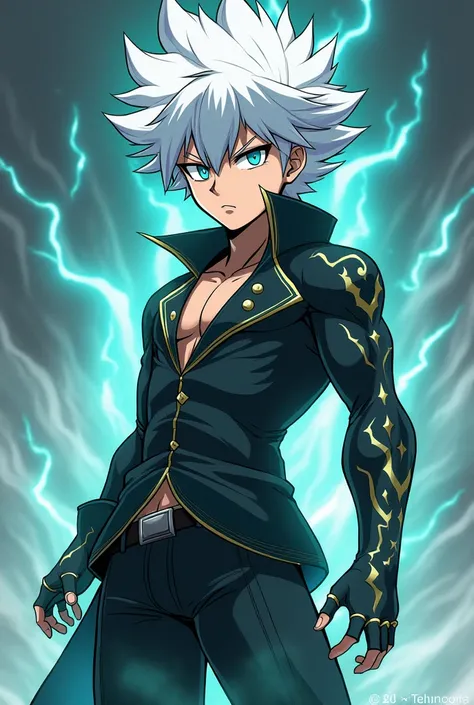 Killua with hair ben 10 but white  and muscle