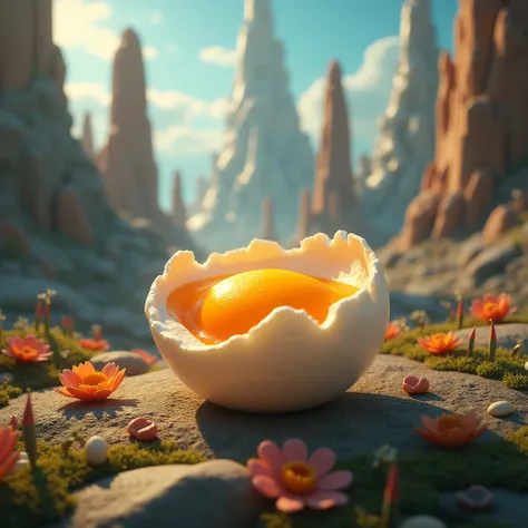 Imagine a boiled avian embryo, that is, a hard-boiled egg with an incredible background 