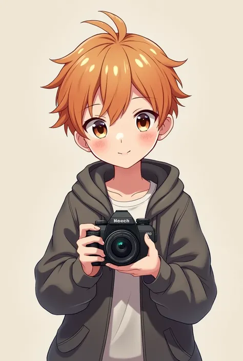 An anime boy front of camera 