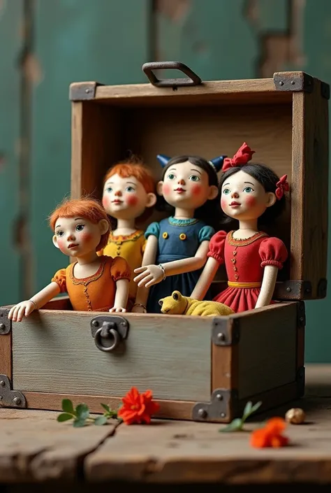 Doll box. Dolls are hand puppets 