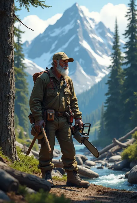 A man in the mountains logging in