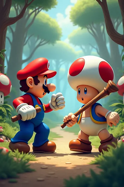 Mario fighting with toad