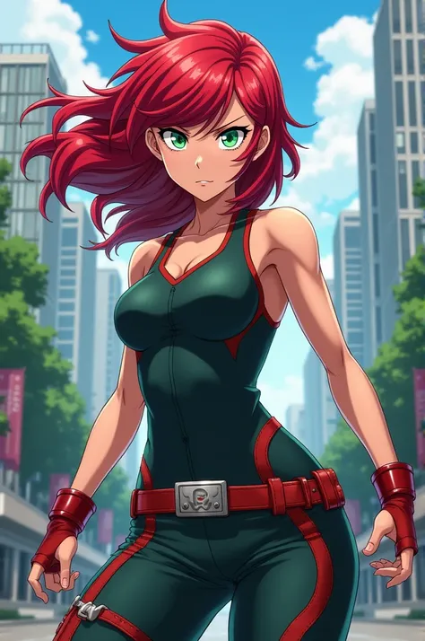 My hero academia female character with red hair and green eyes