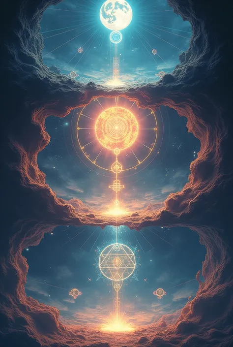 The 4 worlds in the form of 4 triopy futuristic cosmic dimensions of the Kabbalah: Atzilut: Emanation, Bria: creation, Yetzira: Training and Asia: action 