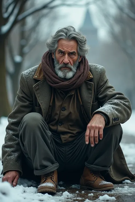 A homeless man in a park that looks is turning into winter season