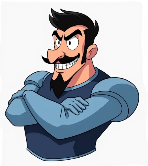 “Generate an animated character similar to Duke Igthorn from Adventures of the Gummi Bears. He should have a large, pointed nose, sharp facial hair including a goatee and mustache, and a mischievous expression with raised eyebrows. The character should wea...