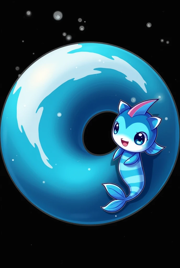 Digital 2D Artwork，Sticker style，Chibi style，A cute mermaid chibi，Blue and white fish tail，The head and tail form a ring，Blue and white fish head，Happy face，Cute big eyes，antlers，Simple background，（Best quality，4K，8k，high resolution，masterpiece：1.2），Ultra ...