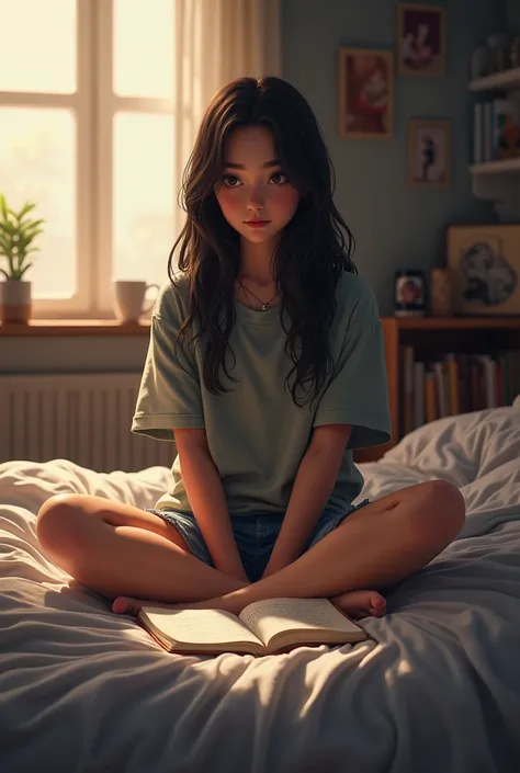 A Teen sitting on her bed 