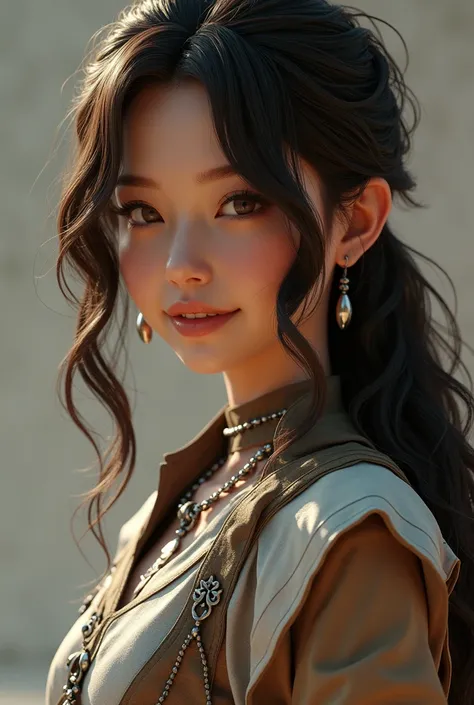 Cinematic game art，(Dragon Quest Tifa Style),Best image quality，Highest Resolution，8k，(Portrait full body:1.5)，(Upper body close-up)，(Three-part method)，Unreal Engine 5 rendering，(female monk)，20 years old，An eye for detail，Elegant and noble，smile，Brown Ha...