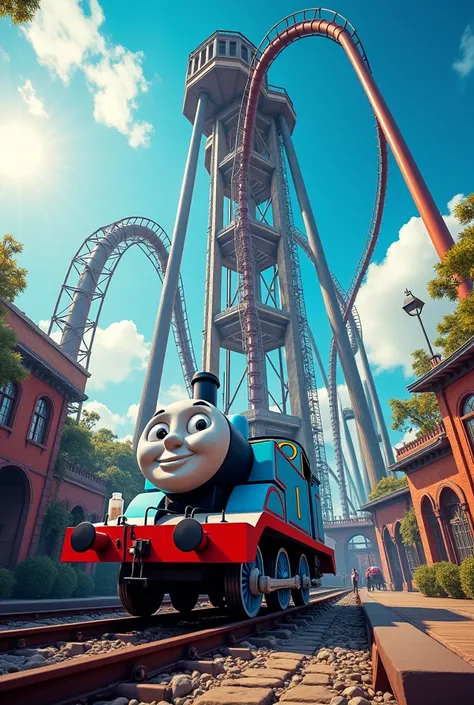 Instagram profile of konchobkon9, Thomas theme, roller coaster, amusement park, train station