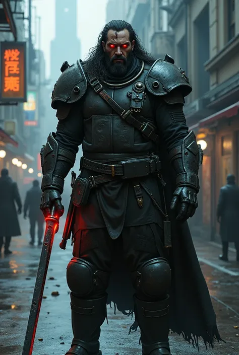 Sandor Clegane, in the cyberpunk universe, is a lone mercenary with striking facial scars, wearing a worn combat exoskeleton. He carries a plasma sword and technological weapons, maintaining a brutal and intimidating appearance. His partially burned face h...