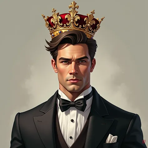 1x1 picture of a handsome man with crown and have a Suit Clothes halfbody