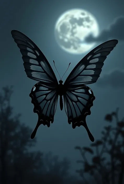 Black butterfly, long wings, night

