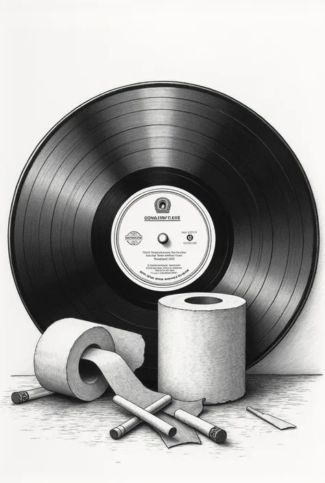 a 33 rpm vinyl format image in the style of a drawing with cigarettes and toilet paper