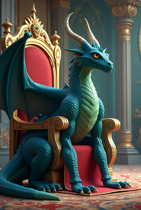 Blue-green dragon next to the prince&#39;s throne


