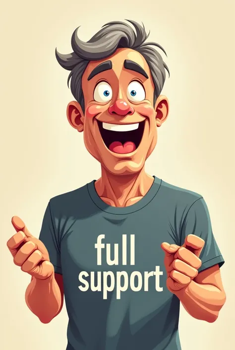 Citizen 1: He is wearing a t-shirt with the slogan "Full Support",. He seems quite optimistic and convinced., defending a politician or a recent decision with great energy.side character, cartoon