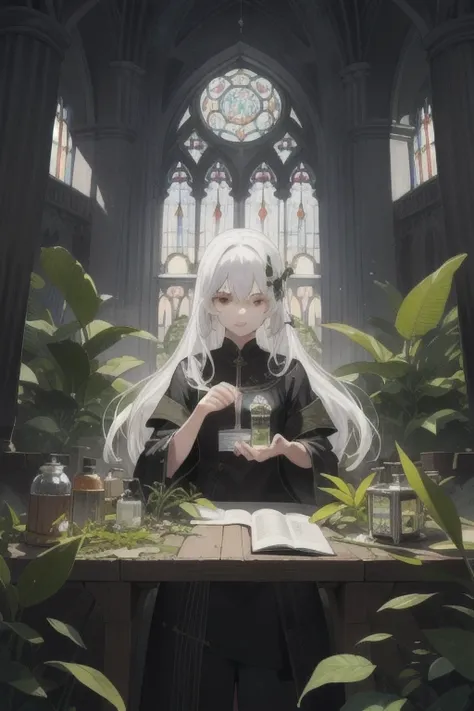 (absurdres, highres, ultra detailed), (1girl:1.3), white hair, BREAK , stained glass, radiant colors, bold outlines, intricate patterns, glowing light, captivating details, timeless artistry BREAK , installation art, immersive environments, experiential sp...