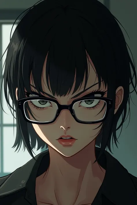 Angry、Japanese beautiful girl、Wearing glasses、Shortcuts