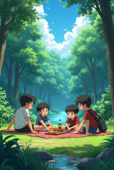 Anime where four boys went to a forest for a picnic and one of the boys name was jigme and he said, " lets go near the river side" but boy named tashi did not listen to him and said," quit saying like a child and better go for hiking " and after that both ...