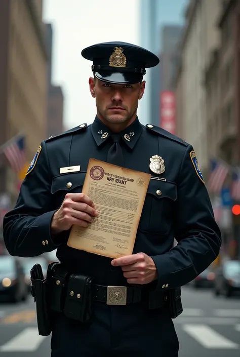 A police officer with an arrest warrant in his hand or a court with a gavel.