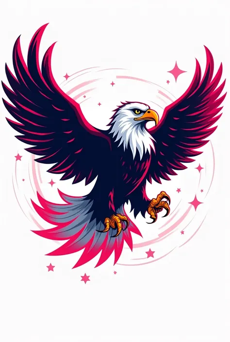 Make a t-shirt for school games with a white background and light pink details using an eagle as the mascot 