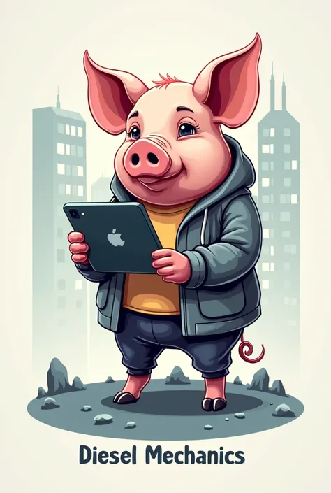 A logo of a pig answering an iPhone 15 and with the letters ponpas control and something related to diesel mechanics