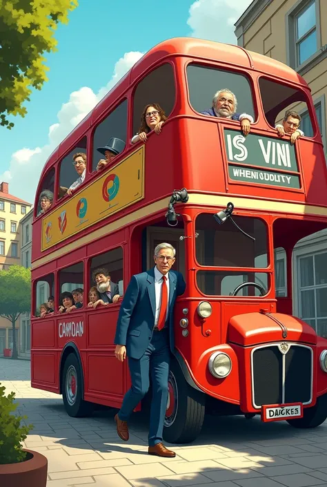 create a funny image of a person entering a restaurant that is inside a bus 