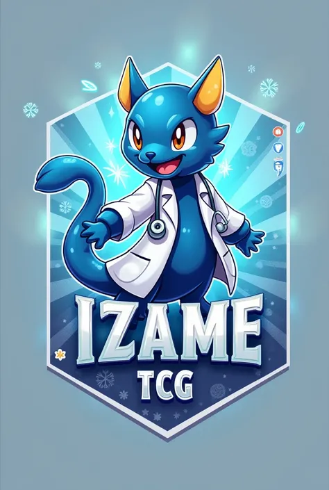 simple logo written izame tcg with theme related to medical exams and pokemon and magic cards
