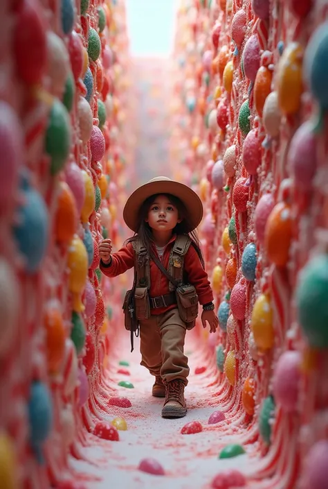 candy maze, runner with realistic adventurer eating the sweets 