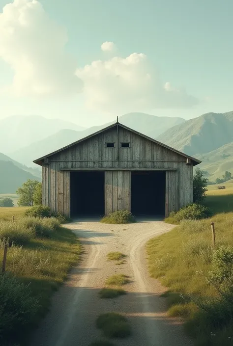 Vue paysage d’un hangar cloisonné avec deux entrées